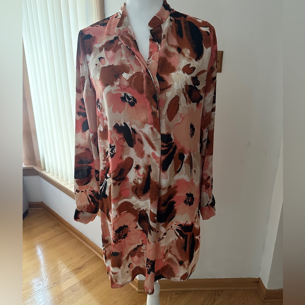 Anne Klein Abstract Long Sleeve blouse- Pink and Brown